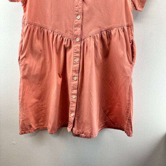 Pact Pink Chambray Button-Front Mini Dress Sz L - Picture 7 of 12